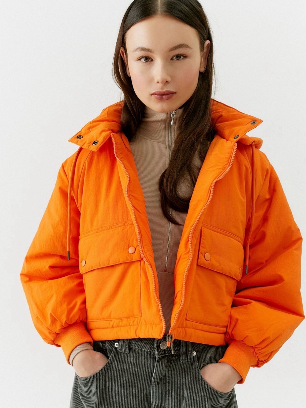 Urban Outfitters Orange Hooded Puffer Jacket